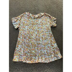 E.C. Women Floral Babydoll Tiered Top Short Flutter Sleeve Multicolor Size M